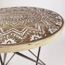 Becquet Table d'appoint bois et métal décorée< Meuble, Étagère|Décoration