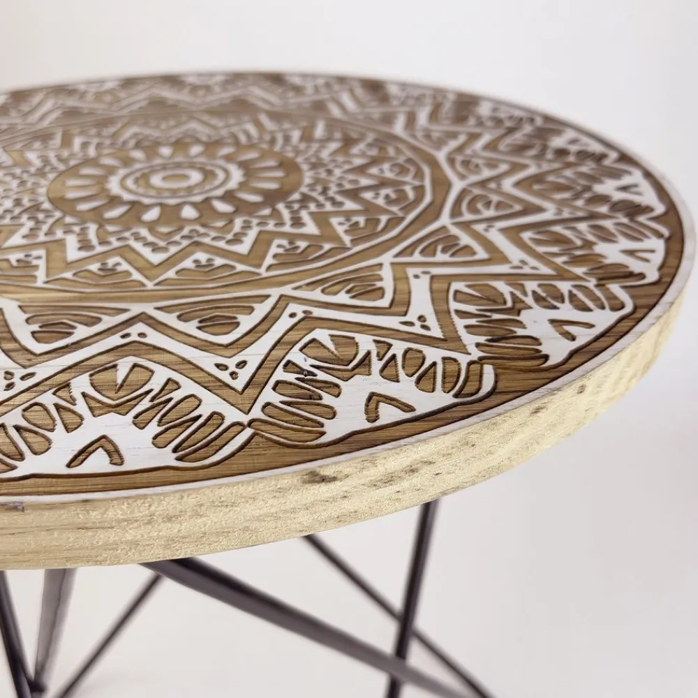 Becquet Table d'appoint bois et métal décorée< Meuble, Étagère|Décoration
