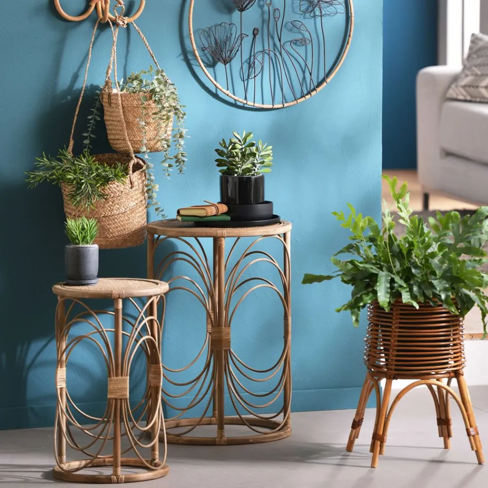 Becquet Table ronde en rotin< Meuble, Étagère|Décoration