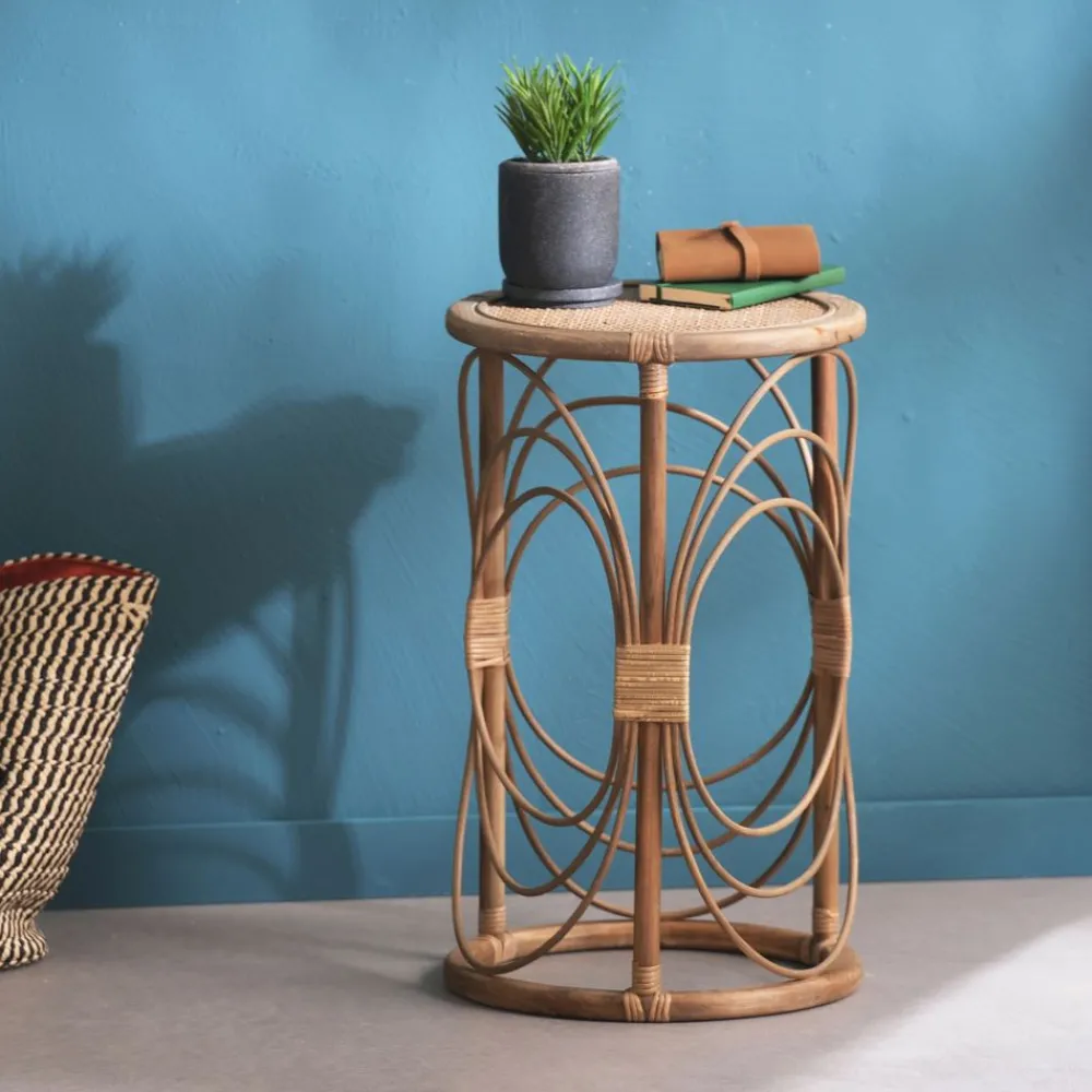 Becquet Table ronde en rotin< Meuble, Étagère|Décoration