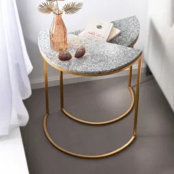 Becquet Tables gigognes en métal et granit - Set de 2< Meuble, Étagère|Décoration