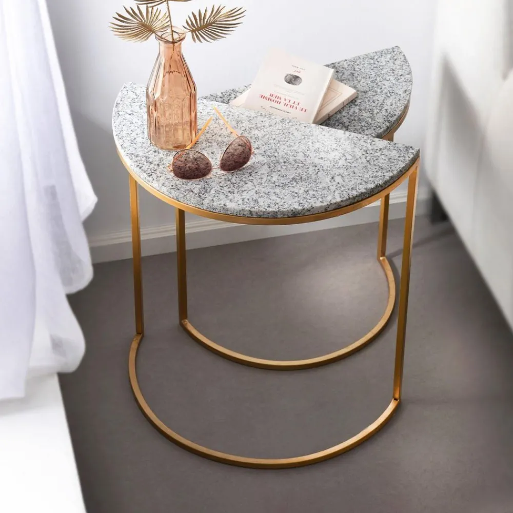 Becquet Tables gigognes en métal et granit - Set de 2< Meuble, Étagère|Décoration