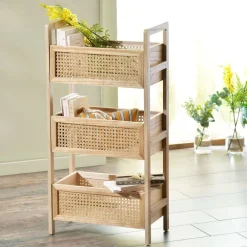 Becquet Étagère 3 casiers en bois et rotin< Rangement, Gain De Place|Meuble, Étagère