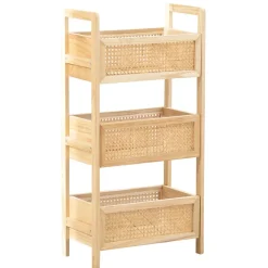Becquet Étagère 3 casiers en bois et rotin< Rangement, Gain De Place|Meuble, Étagère
