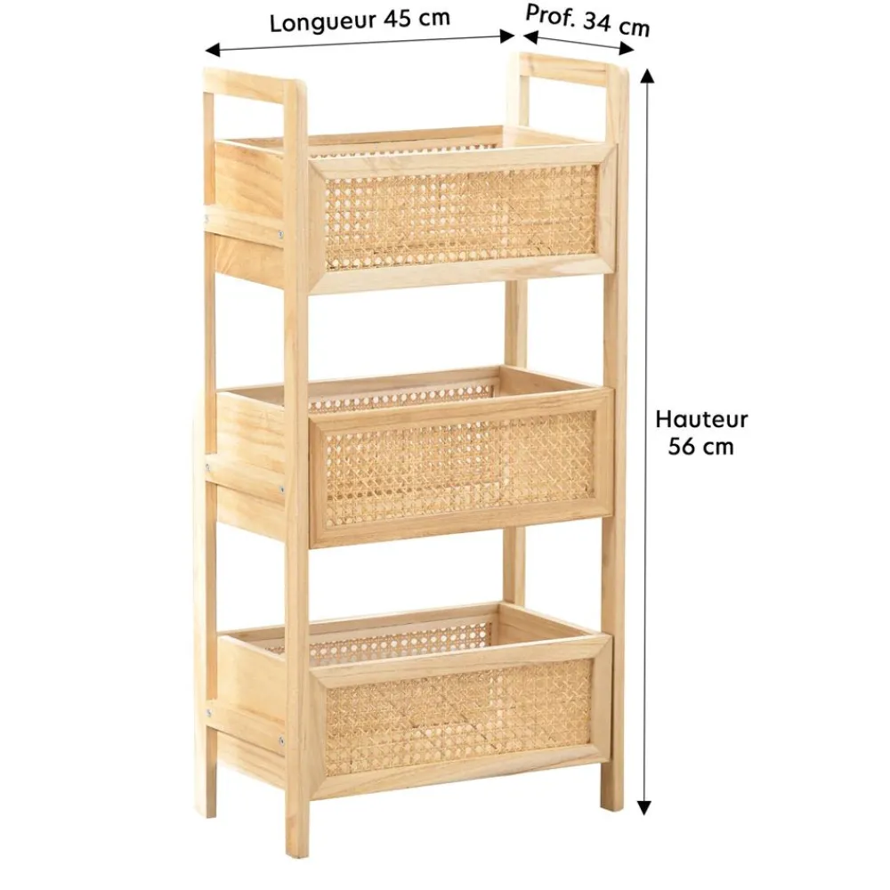 Becquet Étagère 3 casiers en bois et rotin< Rangement, Gain De Place|Meuble, Étagère