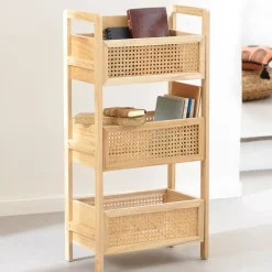 Becquet Étagère 3 casiers en bois et rotin< Rangement, Gain De Place|Meuble, Étagère