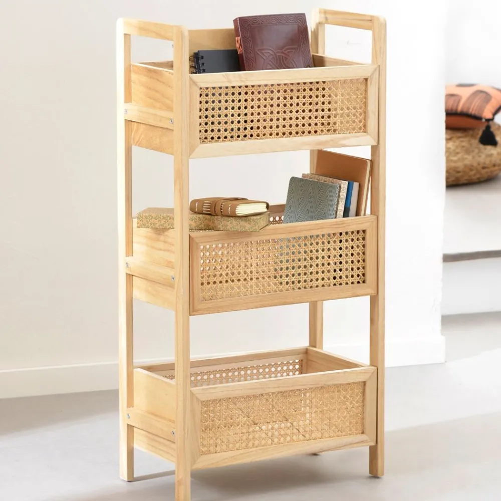 Becquet Étagère 3 casiers en bois et rotin< Rangement, Gain De Place|Meuble, Étagère