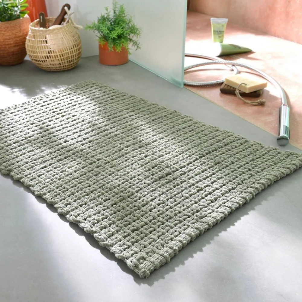 Becquet Tapis de bain tressé bi-matière coton/fil chenille - Doux et absorbant< Tapis De Bain, Tapis De Douche|Les Matières
