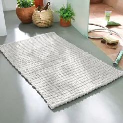 Becquet Tapis de bain tressé bi-matière coton/fil chenille - Doux et absorbant< Tapis De Bain, Tapis De Douche|Les Matières