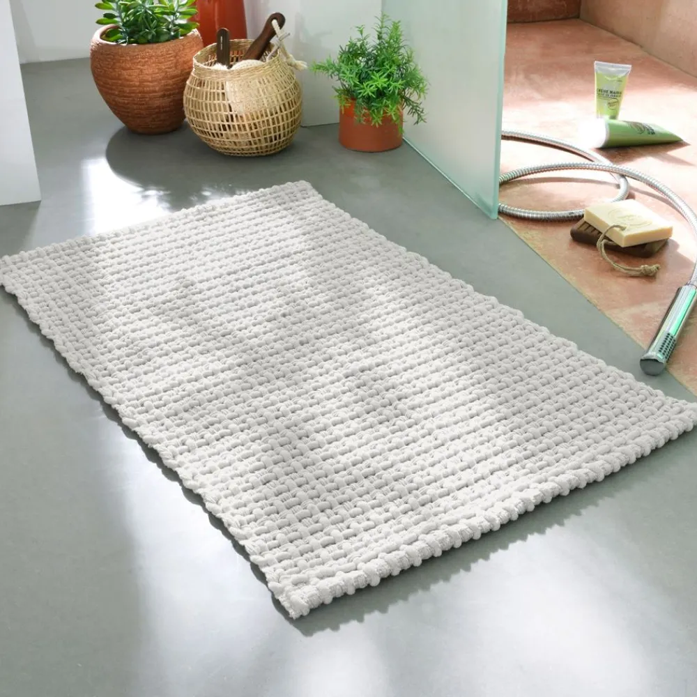 Becquet Tapis de bain tressé bi-matière coton/fil chenille - Doux et absorbant< Tapis De Bain, Tapis De Douche|Les Matières