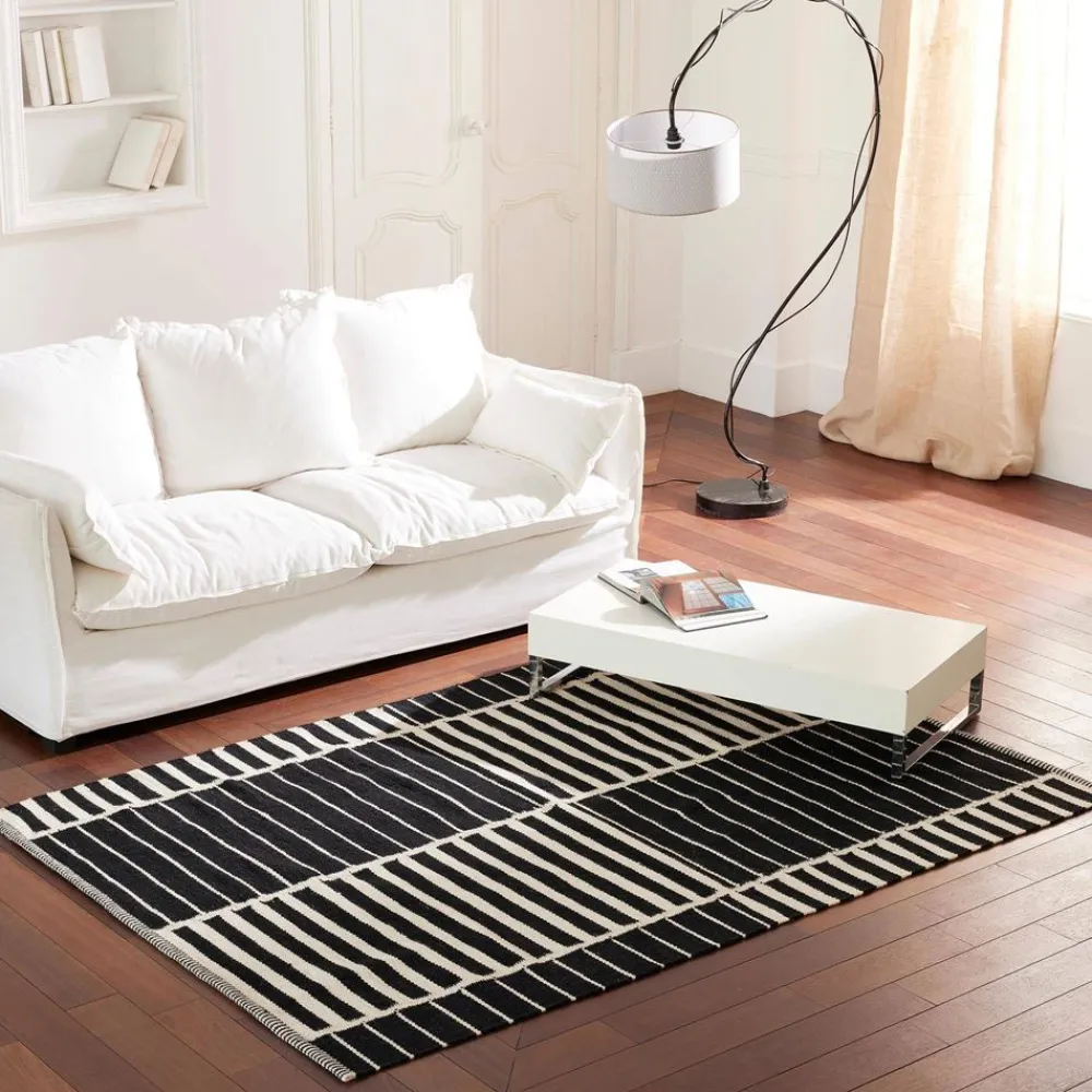 Becquet Tapis rayures noir et blanc< Rideau Et Déco Textile|Tapis