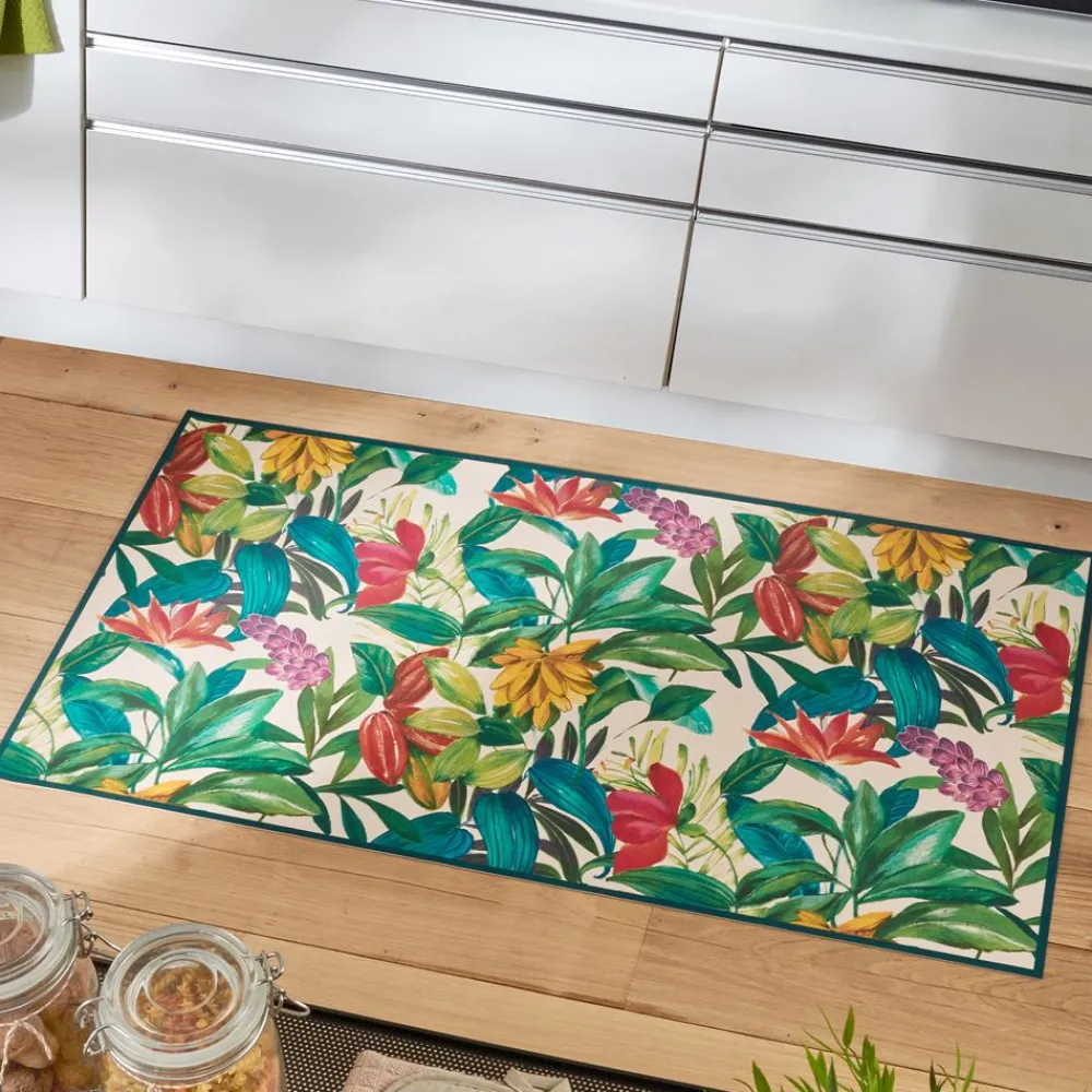 Becquet Tapis vinyle fleurs multicolores - CRÉATION< Tapis D'Entrée, Tapis De Cuisine