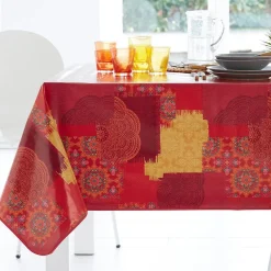 Becquet Toile cirée rouge motif indien< Nappe Tissu Au Mètre|Toile Cirée