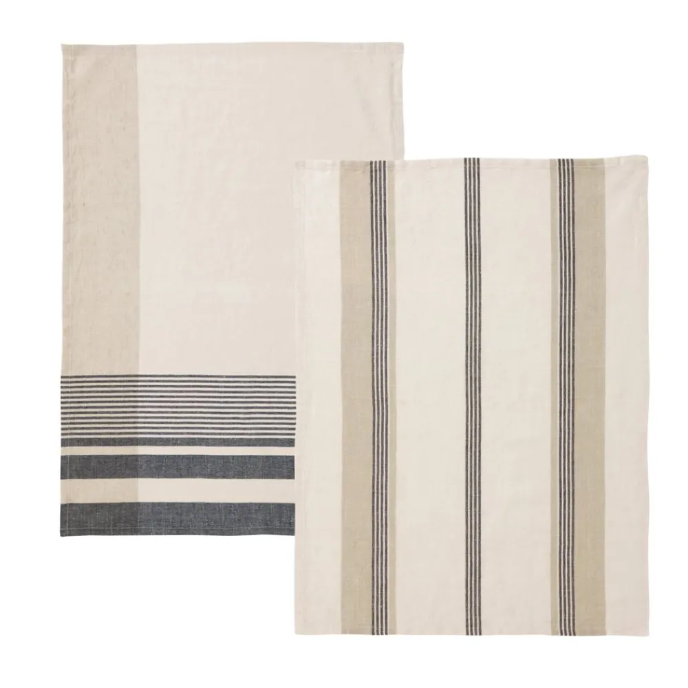 Becquet Torchon coton et lin rayé effet chiné - Unité ou lot de 2< Idées Cuisine|Idées Cuisine
