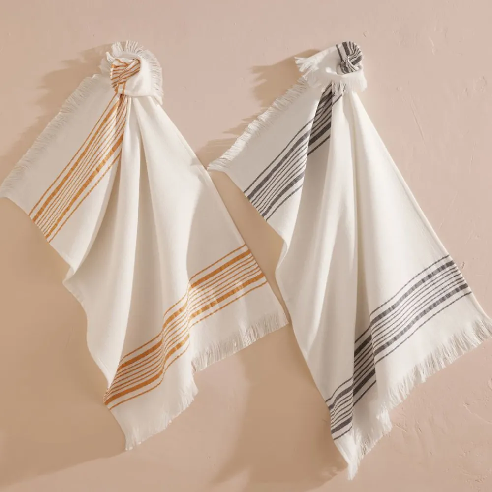 Becquet Torchon quadruple gaze de coton à franges - Unité ou lot de 2< Idées Cuisine|Idées Cuisine
