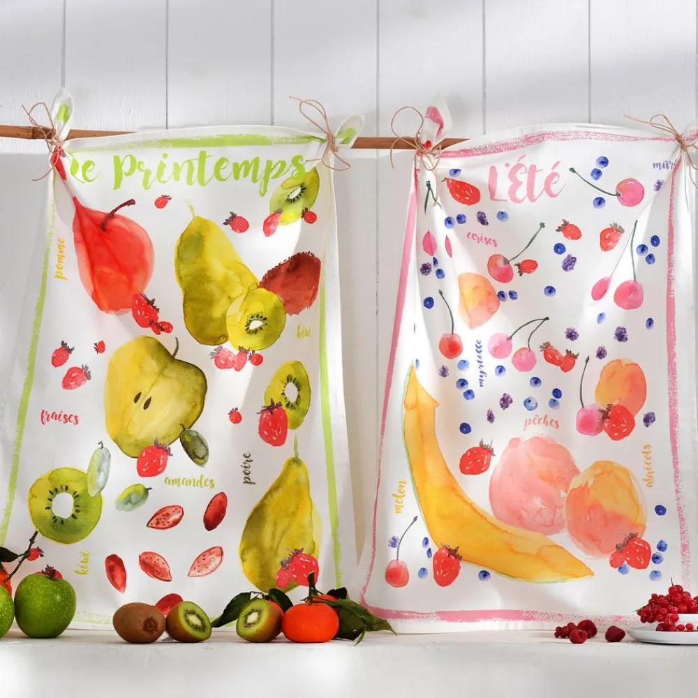 Becquet Torchons imprimés fruits de saison - Lot de 2 ou de 4< Idées Cuisine|Idées Cuisine