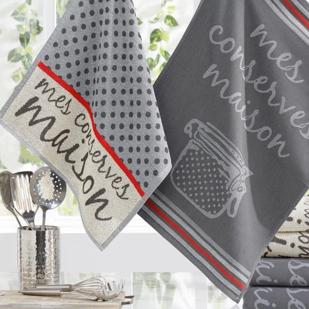 Becquet Torchons jacquard et essuie-mains éponges - motif conserves - lot de 3 et 6< Idées Cuisine|Idées Cuisine