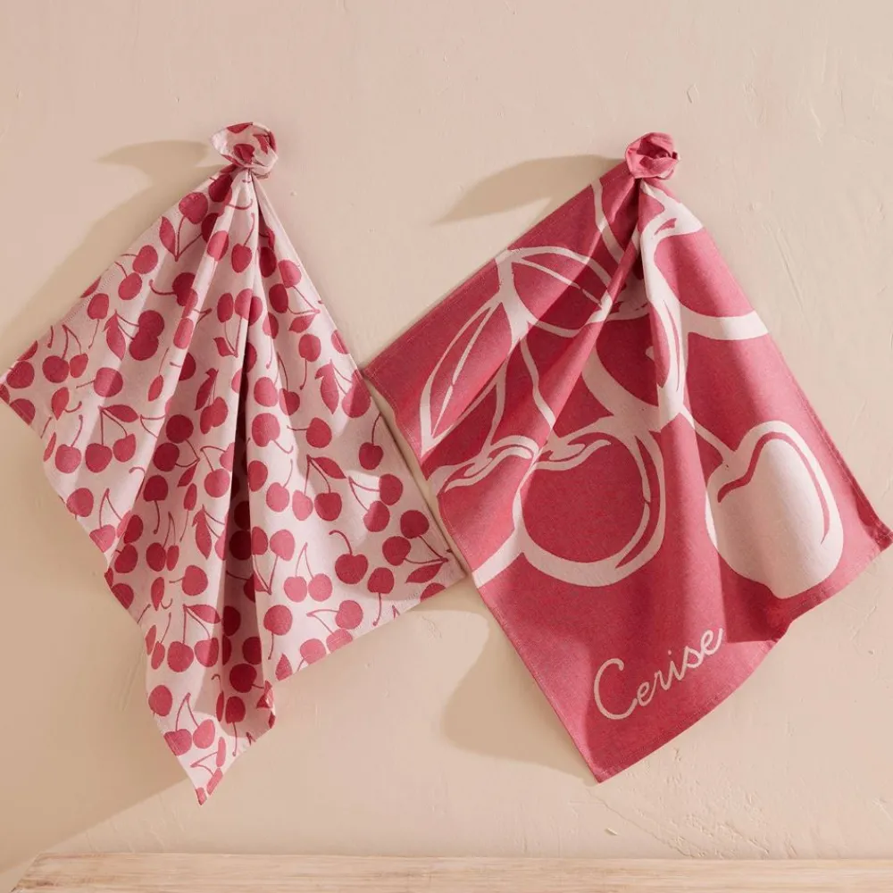 Becquet Torchons jacquard motif cerises - lot de 2 ou 4 - CRÉATION< Idées Cuisine|Idées Cuisine