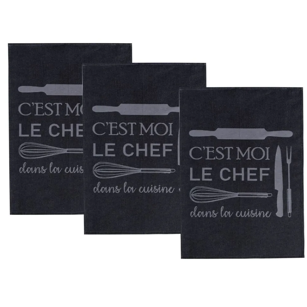 Becquet Torchons tissés jacquard "C'est moi le chef" - Lot de 3 ou de 6< Idées Cuisine|Idées Cuisine