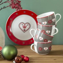 Becquet Vaisselle motif cœur et chalet - set de 4 pièces< Décoration|Art De La Table