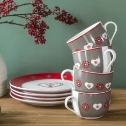 Becquet Vaisselle motif cœur et chalet - set de 4 pièces< Décoration|Art De La Table