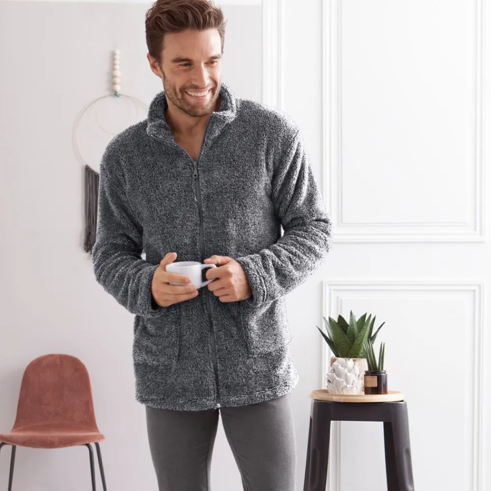 Becquet Veste d'intérieur unie - homme - 240 g/m²<Homme Pyjama Homme|Peignoir D’Intérieur, Veste D’Intérieur